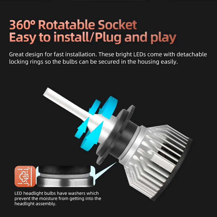 Lâmpadas de farol de LED Vmstore10 com 30000LM, luz branca 6000K, para carros, incluindo H4, H7 e H11, com alto brilho.