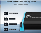 Carregador de bateria DC-DC de 60A 12V da Renogy, mostrado em tela de configuração ou monitoramento.